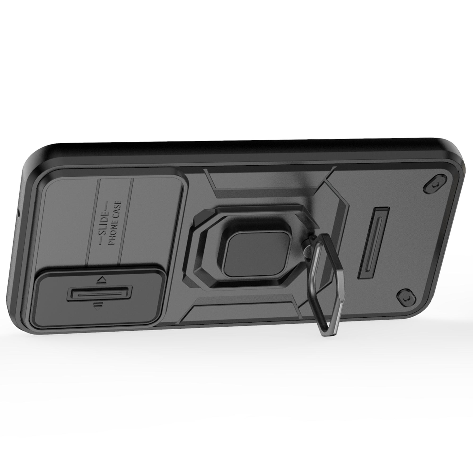 

For Samsung Galaxy M35 5G Case PC+TPU Kickstand Phone Protector with Lens Cover Grey