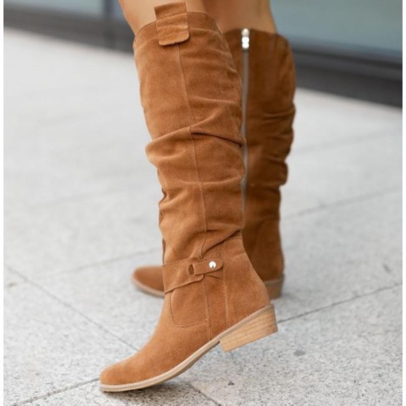Women New Side Zipper Low Heel Boots Fashion Suede Comfortable Shoe Casual High Top Trendy Boot Light Versatile Ladies Shoes