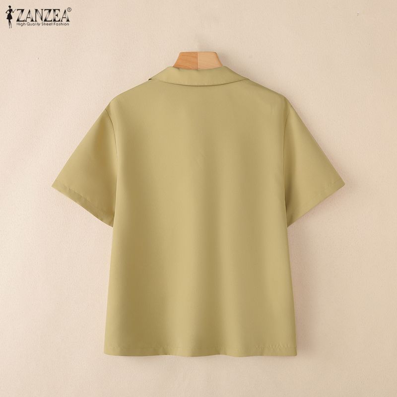 ZANZEA Women Summer Casual Turn Down Collar Short Sleeve Blouse