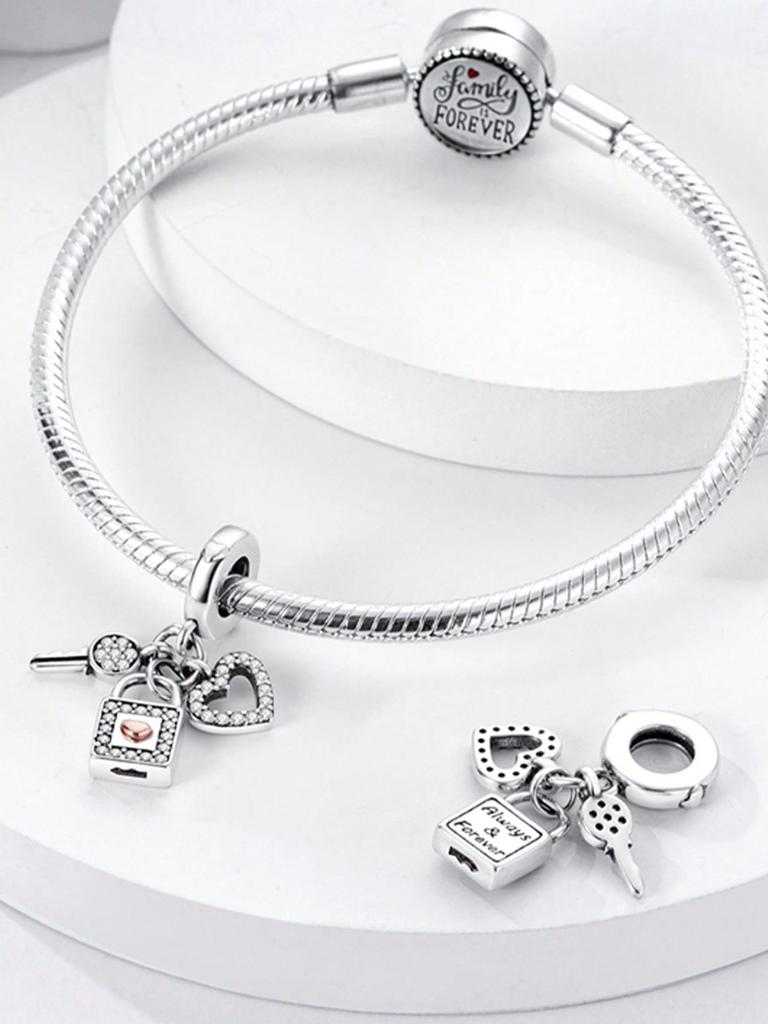 Charms Plata Sweet Diamond Heart Beads Charm Copper Plated Fit Charms Copperoriginal Bracelet For Jewelry Making Diy Charm