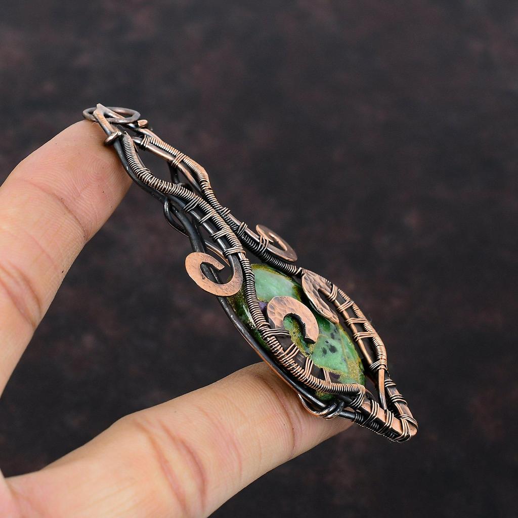 Copper Ruby Zoisite Pendant Copper Wire Wrapped Jewelry Real Gemstone Pendant Handmade Jewelry Copper Pendant Wire Wrapped Pendant For Gift