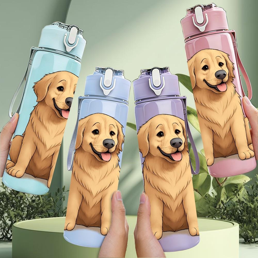 1PZ Stampa Busto Cane Golden Retriever 750ml Plastica Colorata Borraccia Sportiva Tappo Flip con Cannuccia Ermetico Per Sport Ufficio Uso Domestico