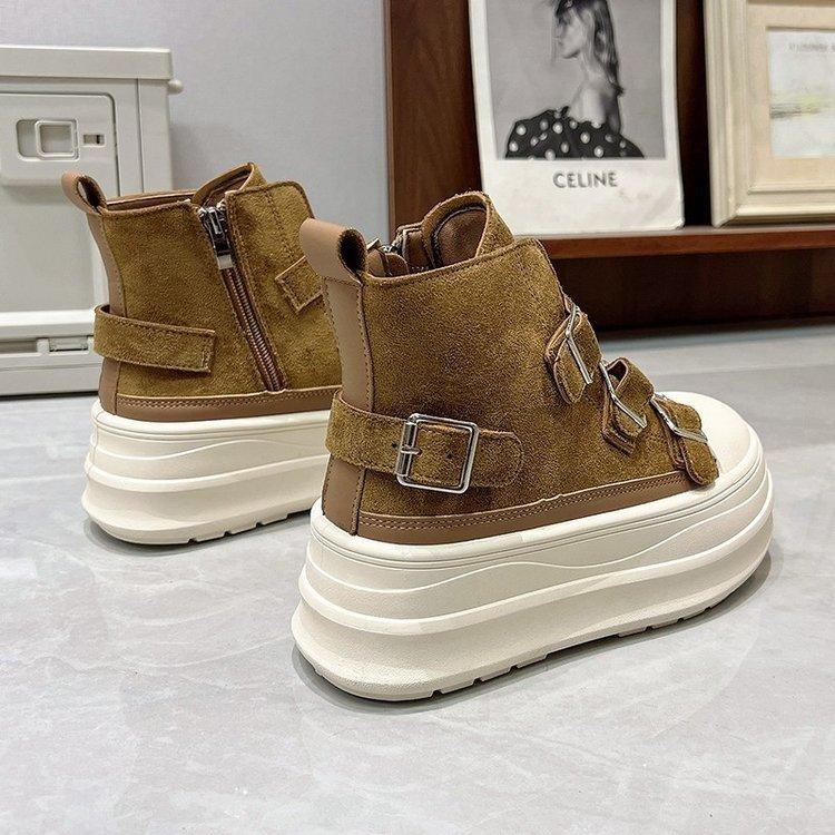 Casual Short Boots Women's Shoes 2025 New Thick-soled Muffin Belt Buckle Casual Height-increasing Martin Boots Women