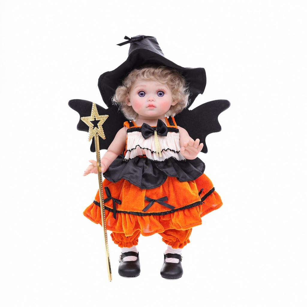 Cloveray 18-inch Vinyl Halloween Reborn Doll, Witch Costume Baby Doll, Hand-Painted High-Color Makeup, Perfect for Collection & Gift, Also Great for