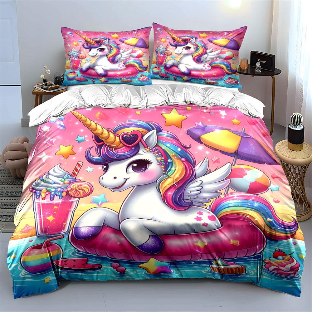 Unicorn Pool Party Set Multiple Sizes Kid's and Adults' Bedroom Exquisite 3PC Bedding Set Gift