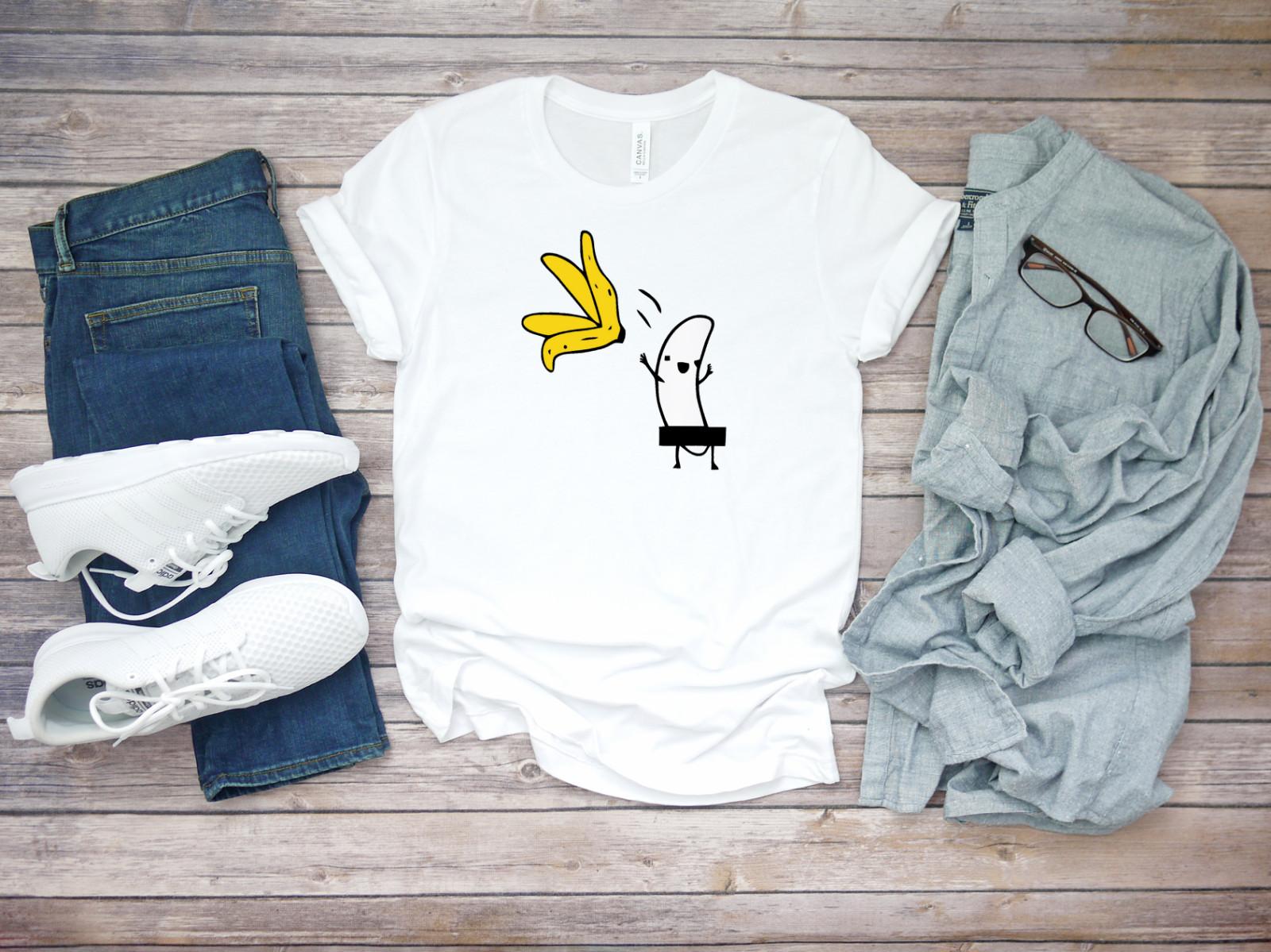 Banana Stripper Naked Banana Short Sleeve White Men T-shirt F038 M