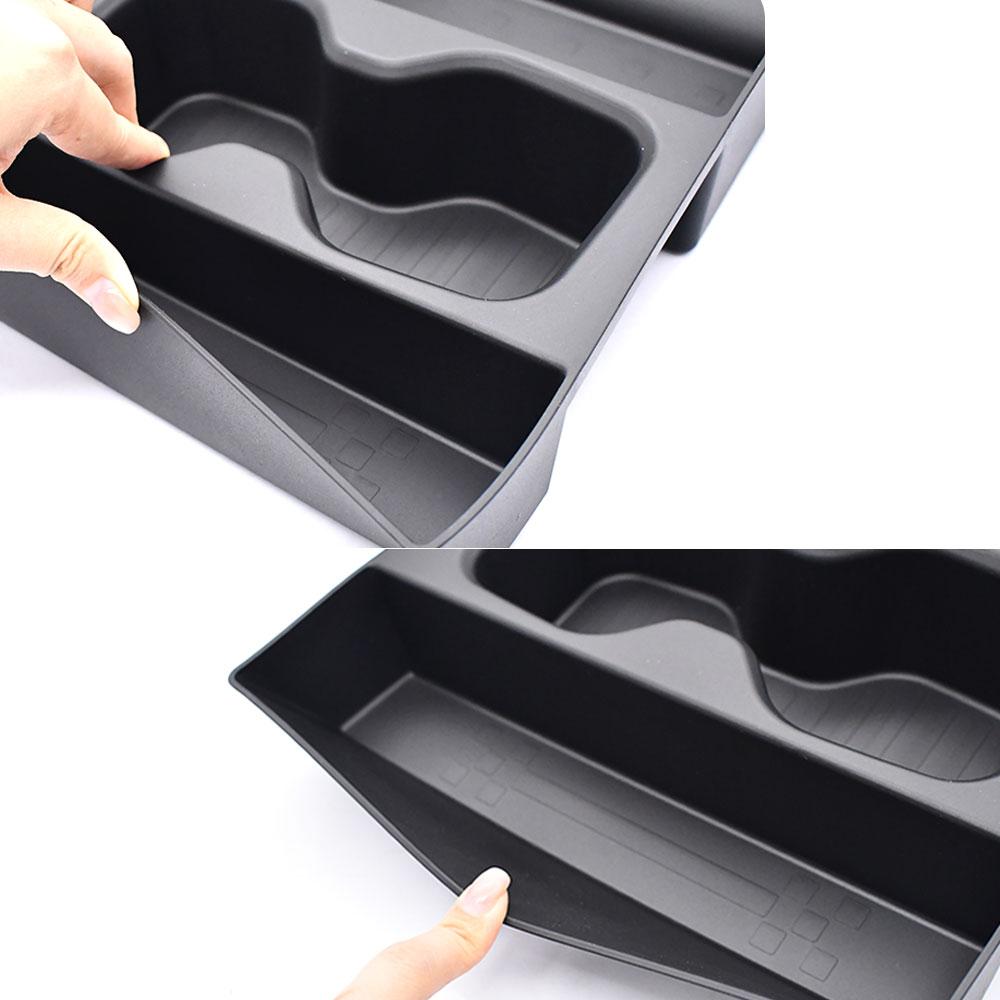 for Hyundai Santa Fe 2025 2025 Central Lower Layer Storage Box Cup Holder Anti Dirt Pad Black TPE Silicone Organizer Tidying