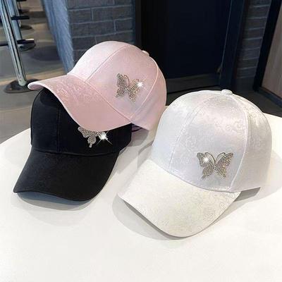 Women's Rhinestone Butterfly Baseball Cap - Summer Sun Protection Duckbill Hat