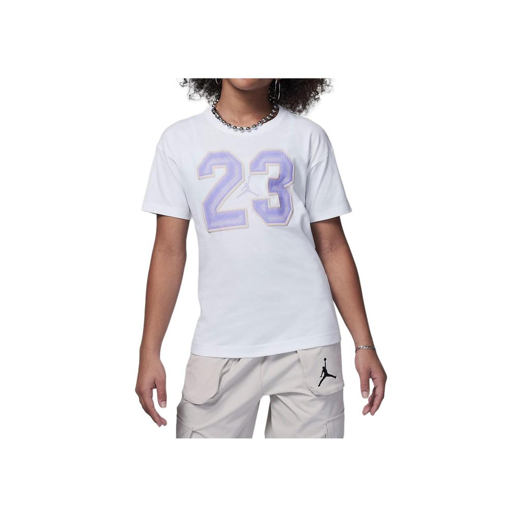 Jordan Graphic T-Shirt Digital Pattern Round Neck Short Sleeve Kids Tops White 45C990-001