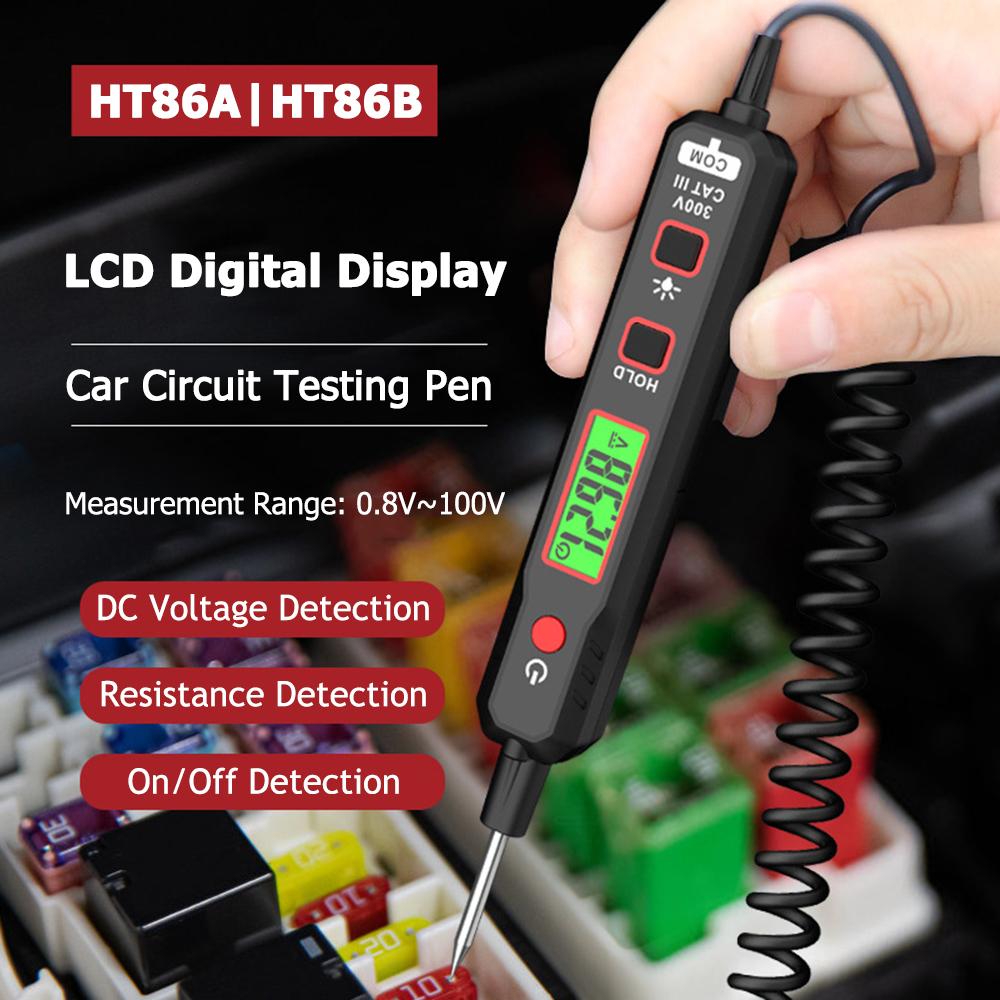 HT86A/HT86B Car Circuit Voltage Tester Pen Automobile Fault Detector Instrument Mini Digital Car Fuse Diagnostic Probe Test Pen