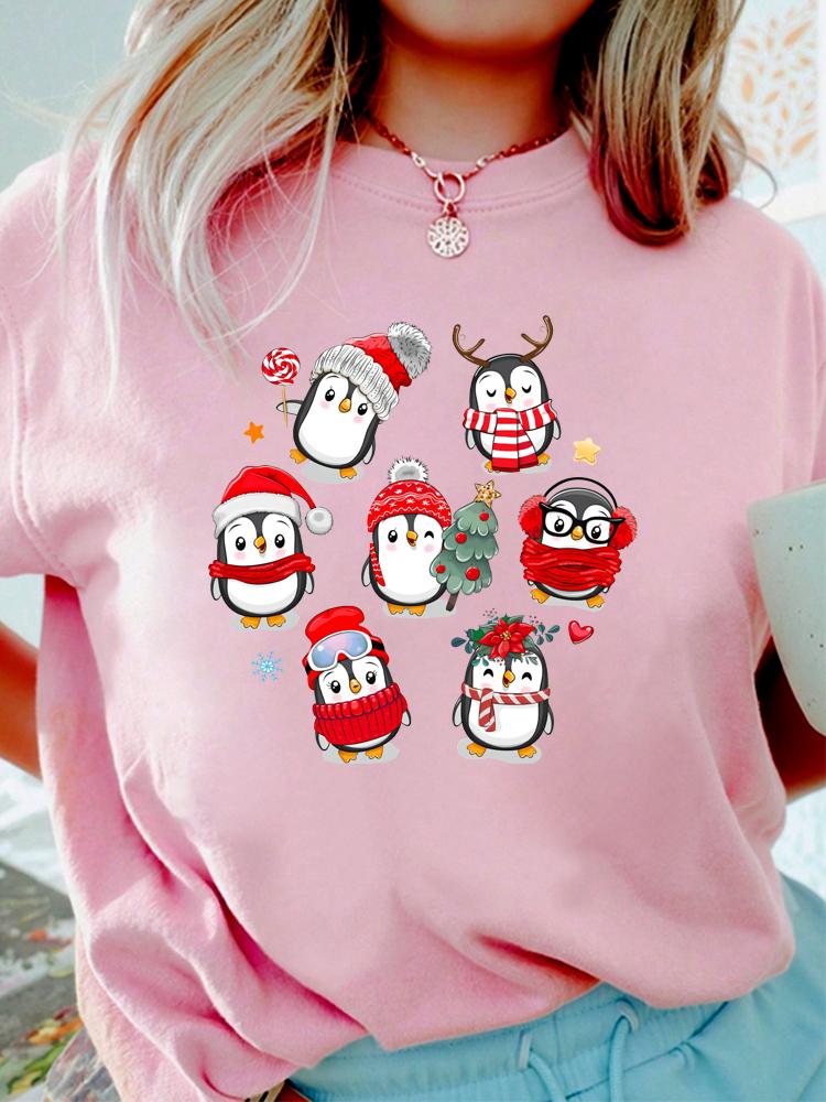 Funny Christmas Animal Owl Penguin Print Women T Shirt Short Sleeve O Neck Women Tshirt Ladies Tee Shirt Top Clothes Camisetas