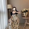 New pure desire style design sense thin splicing floral dress women's summer square neck bubble sleeve a word dress
