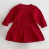 The New Korean Version of The Girl Long -sleeved Knitted Dress Spring and Autumn Girl Children's Knitted Hoods, Old Baby Dress