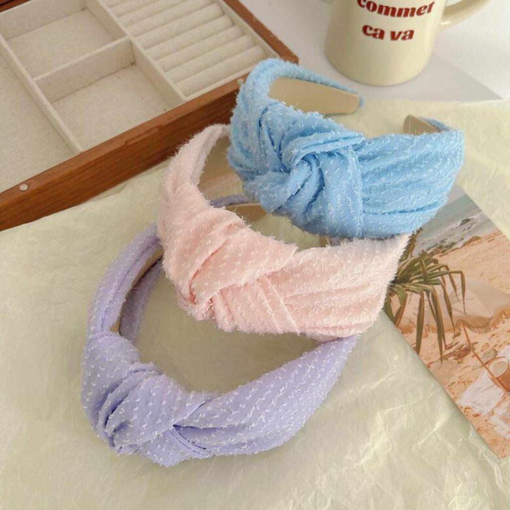 PROLY New Fashion Headband For Women Wide Side Lace Point Headwear Solid Color Center Knot Headwear Adult Summer Hair Accessorie