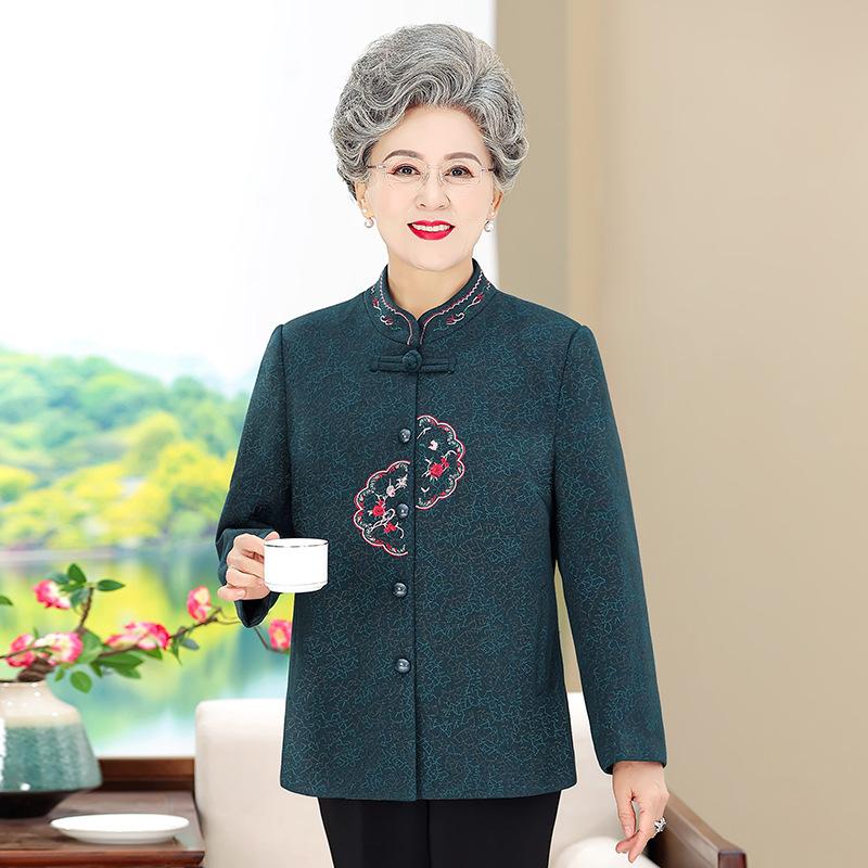 

Spring women s coat year old 0 old lady clothes stand-up collar top 5XL (recommended 145-77.5 kg) зелёный