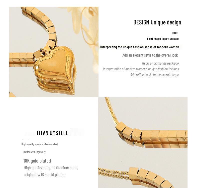 Korean Trendy Love Heart Snake Bone Chain Women's Non-Fading Versatile Peach Heart Pendant Necklace