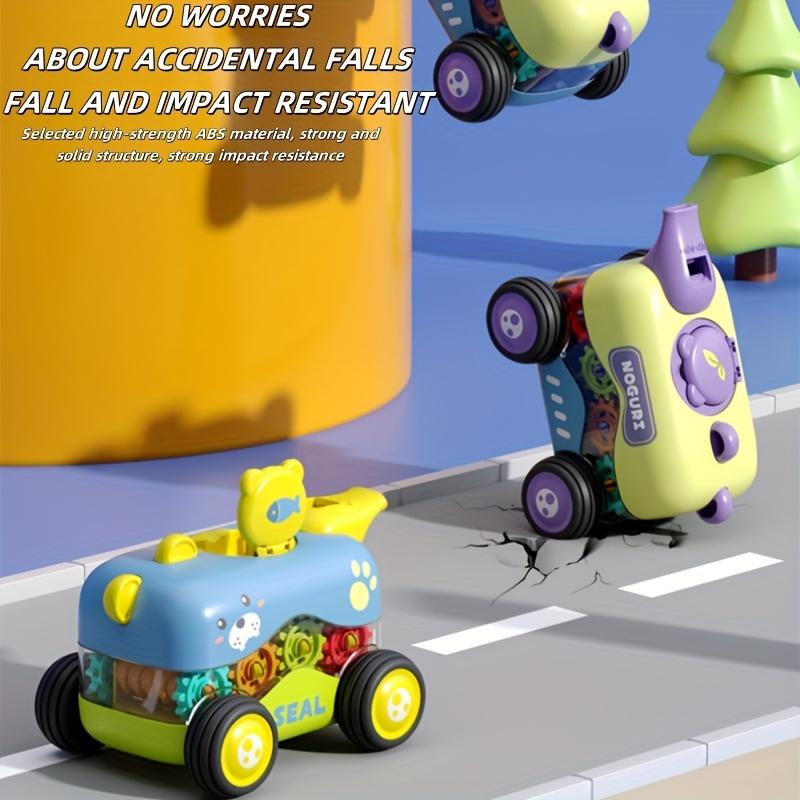4 Pack Inertial Cartoon Gear Whistle Toy Cars Educational Crawling Toy Cars Slide Proof Boy/Girl Perfect Birthday Gift Christmas Gift Halloween Gift