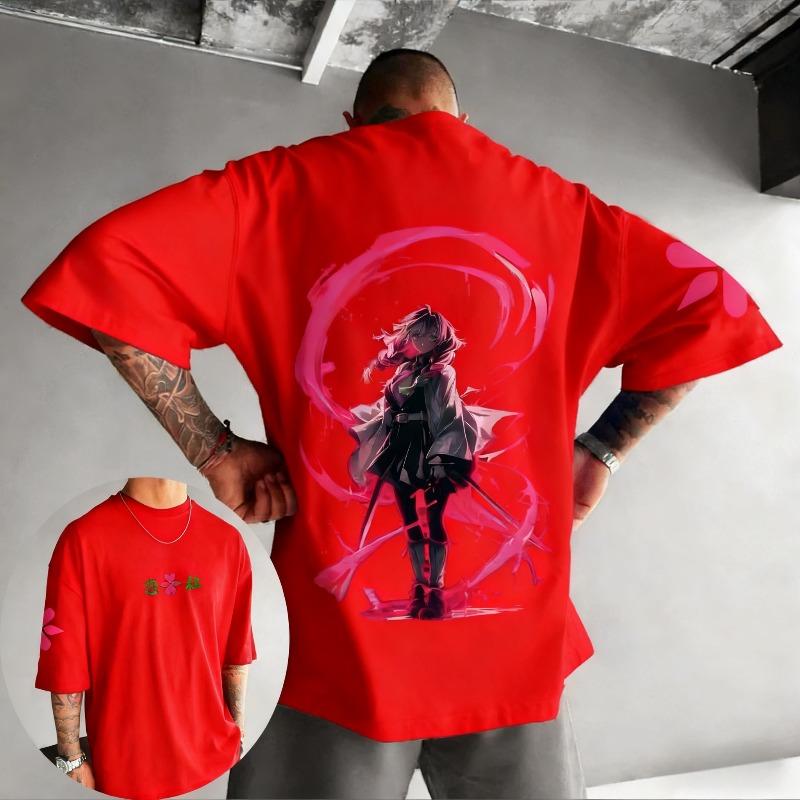 Anime printed T-shirt men's summer hip-hop fashion casual loose top