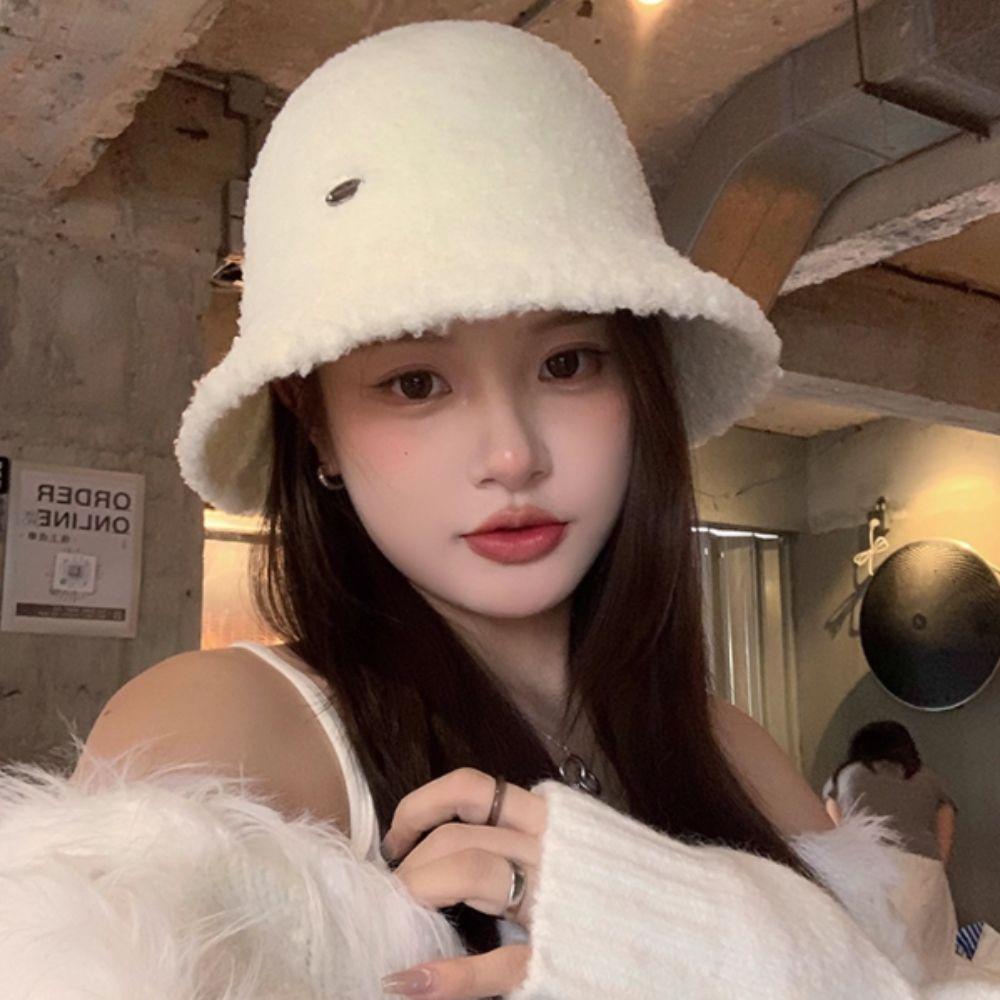 Keep Warm Women's Bucket Hat Retro Vintage Warm Basin Hat Plush Fisherman Caps  Female Lady