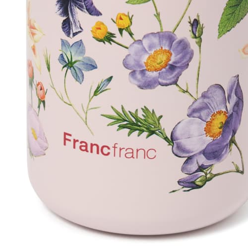Francfranc One-Touch Stainless Steel Bottle, 350ml, Multi-Flower Pink, with Lock, Slim, My Bottle, Gift