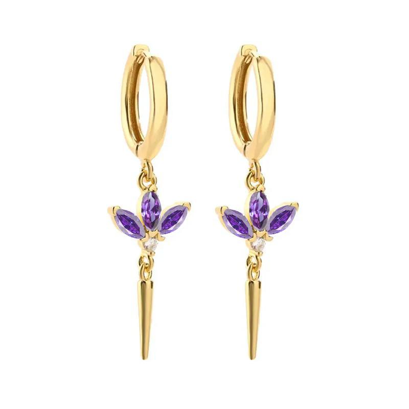 Damen 925 Silber Ohrstecker Lila Zirkon Ohrringe Creolen Lila Kristall Anhänger Ohrring Mode Hochzeits Schmuck