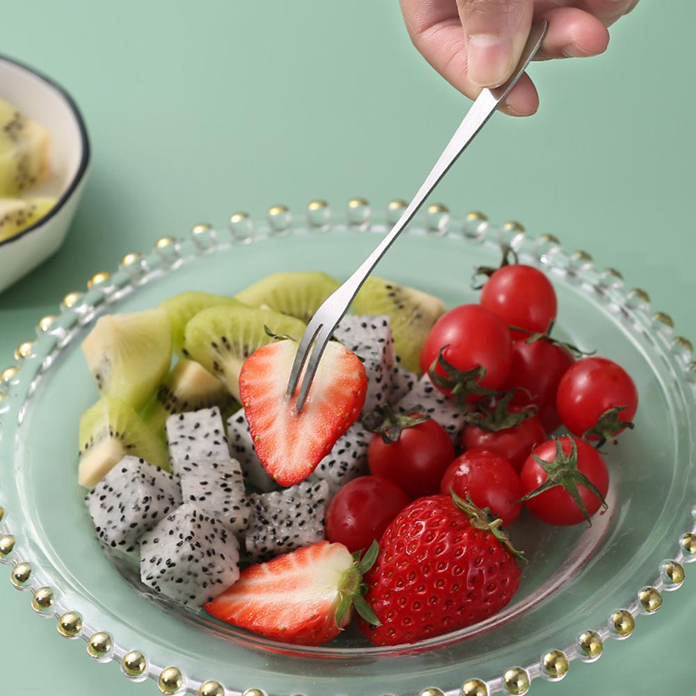 Stainless Steel Fruit Fork Cake Dessert Fruit Picks Mooncake Pick for Parties and Events Party Two-tine Dessert Snack Cake Forks