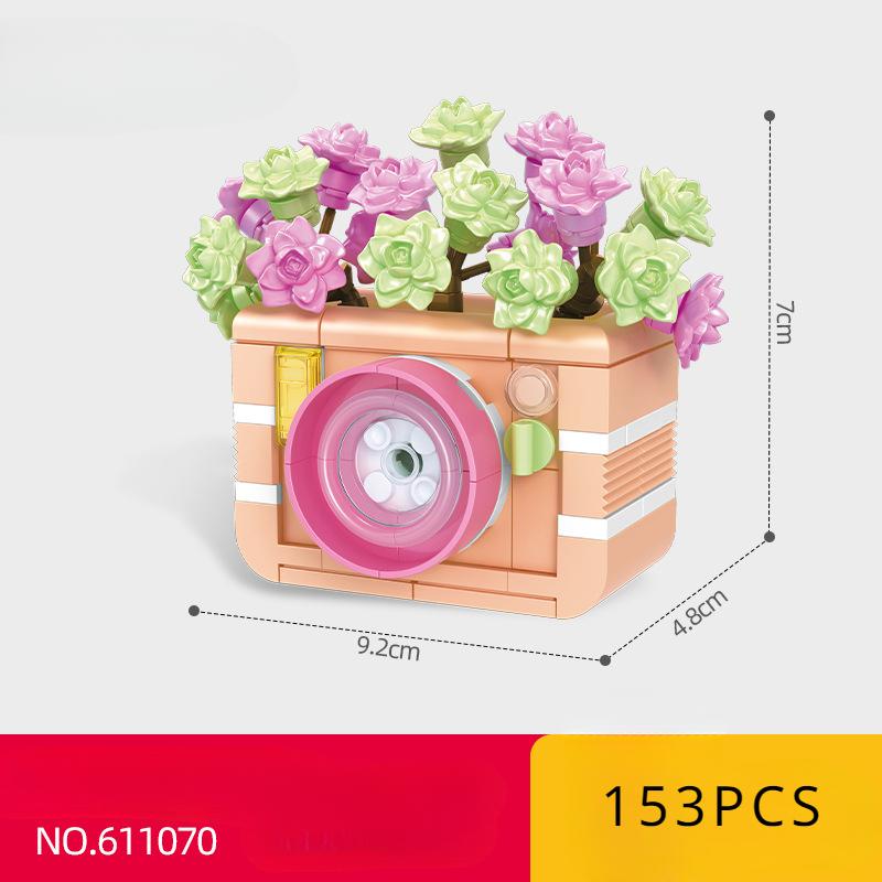 Block Flower Valentine's Day Multi -meat Potted Plastic Plasma Decoration Puzzle Assembly Building Block Toys