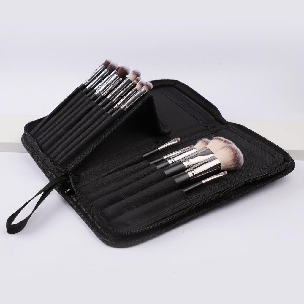 Black Foldable Makeup Brush Bag, Large Capacity, 14-40 Slots