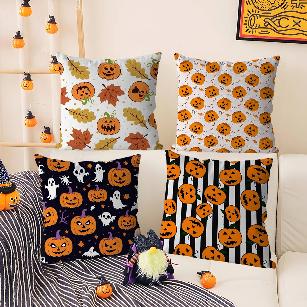 Pillow Case Cute Halloween Scary Pumpkin Holiday Horror Atmosphere Short Plush Double-Sided Printing Home Cushion Cover