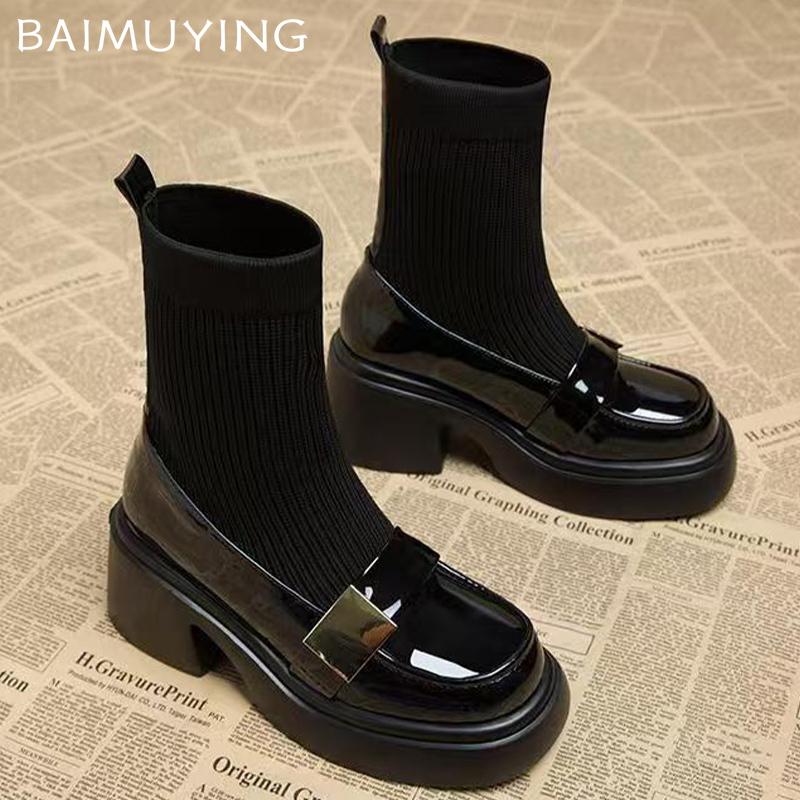 Platformové dámské sněhule kotníkové boty vysoké podpatky designové boty pletené robustní ponožkové boty 2024 trend zimní nové gotické dámské boty