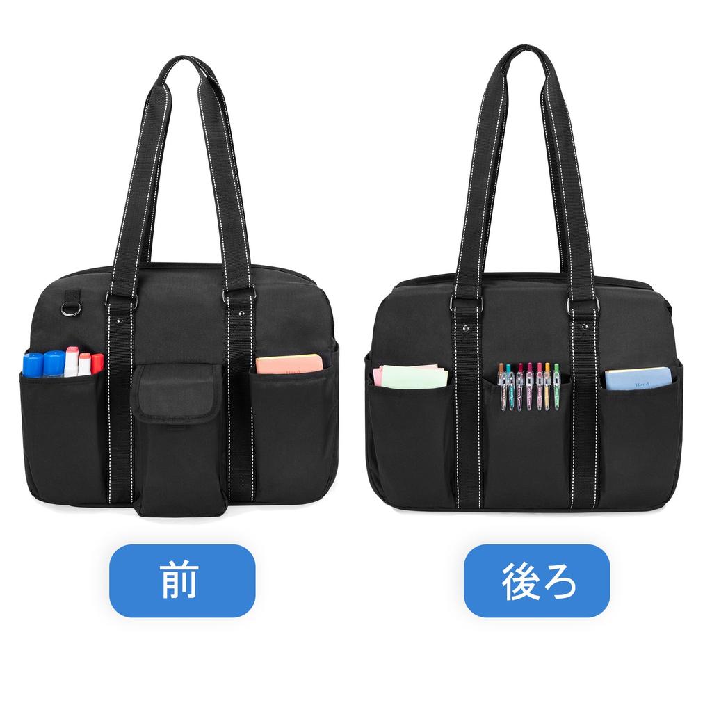 Tote Business Side Large Many A4 Document Includes Pen Holder and Sleeve for Inch Business Black [Damero] Teacher's Bag, Bag, Snaps, Capacity,