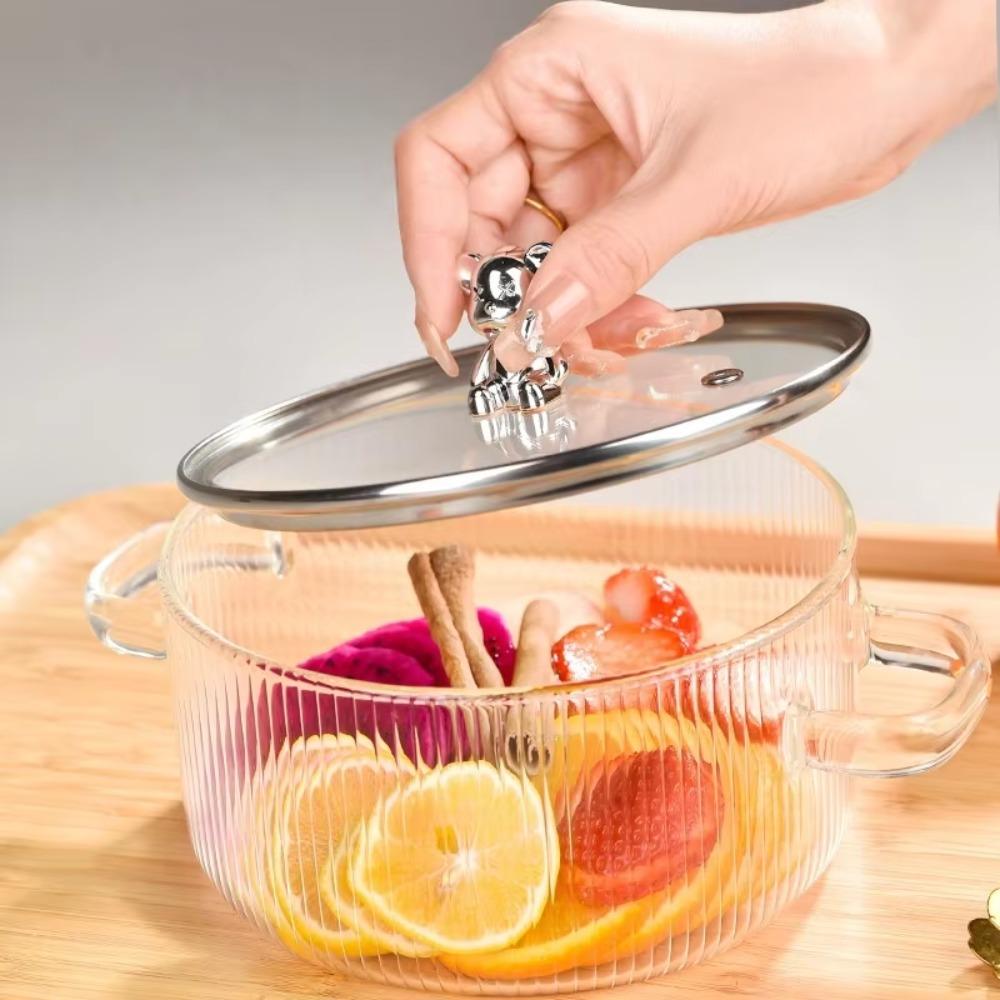Binaural Handle Soup Pot Transparent Ramen Bowl Kitchen Cookware Cooking Pot Porridge