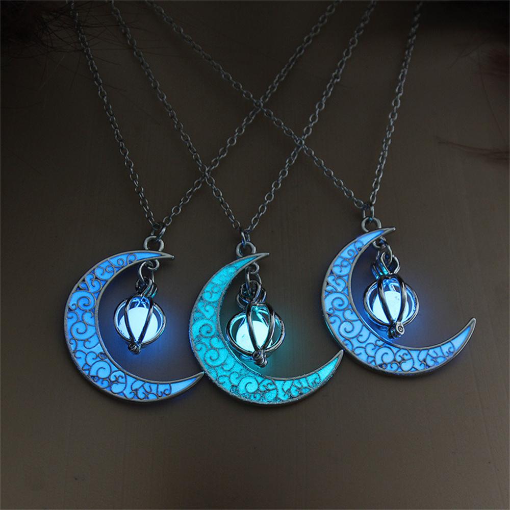 Glowing In The Dark Moon Pendant Necklace Women Pumpkin Lantern Charm Luminous Necklaces Jewelry Gifts