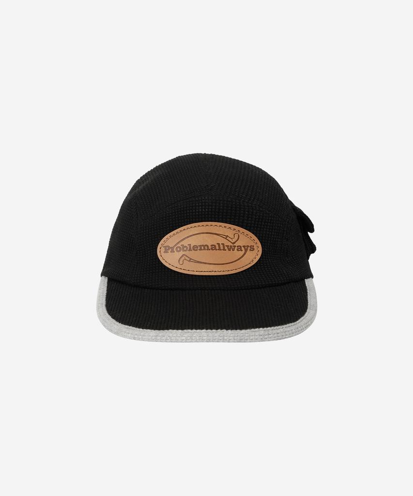 PROBLEMALLWAYS Logo Leather Patch Waffle Camp Cap Black