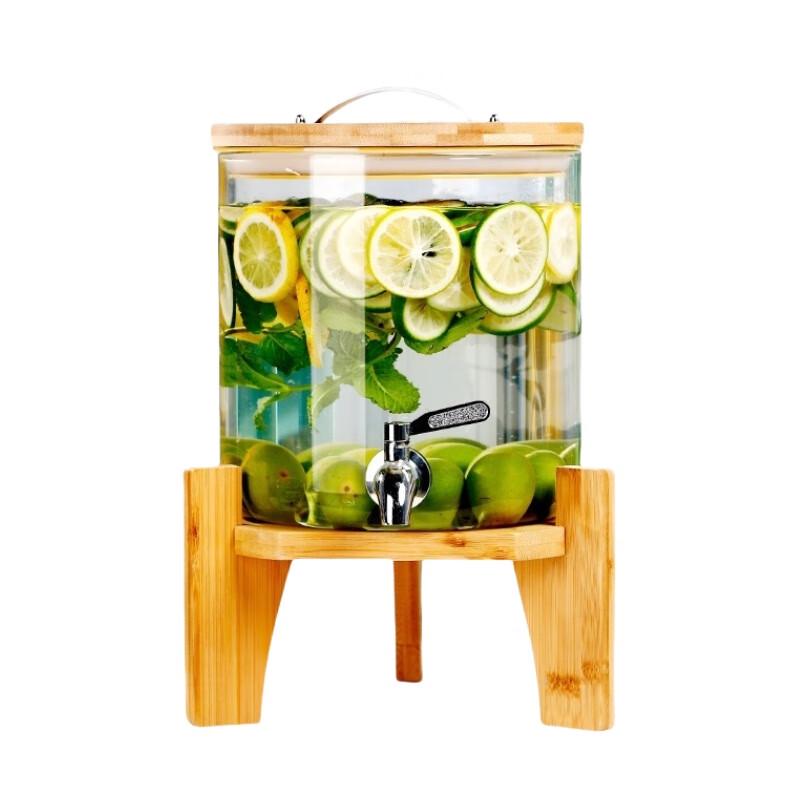 Glass Juice Dispenser with Bamboo Wood Base