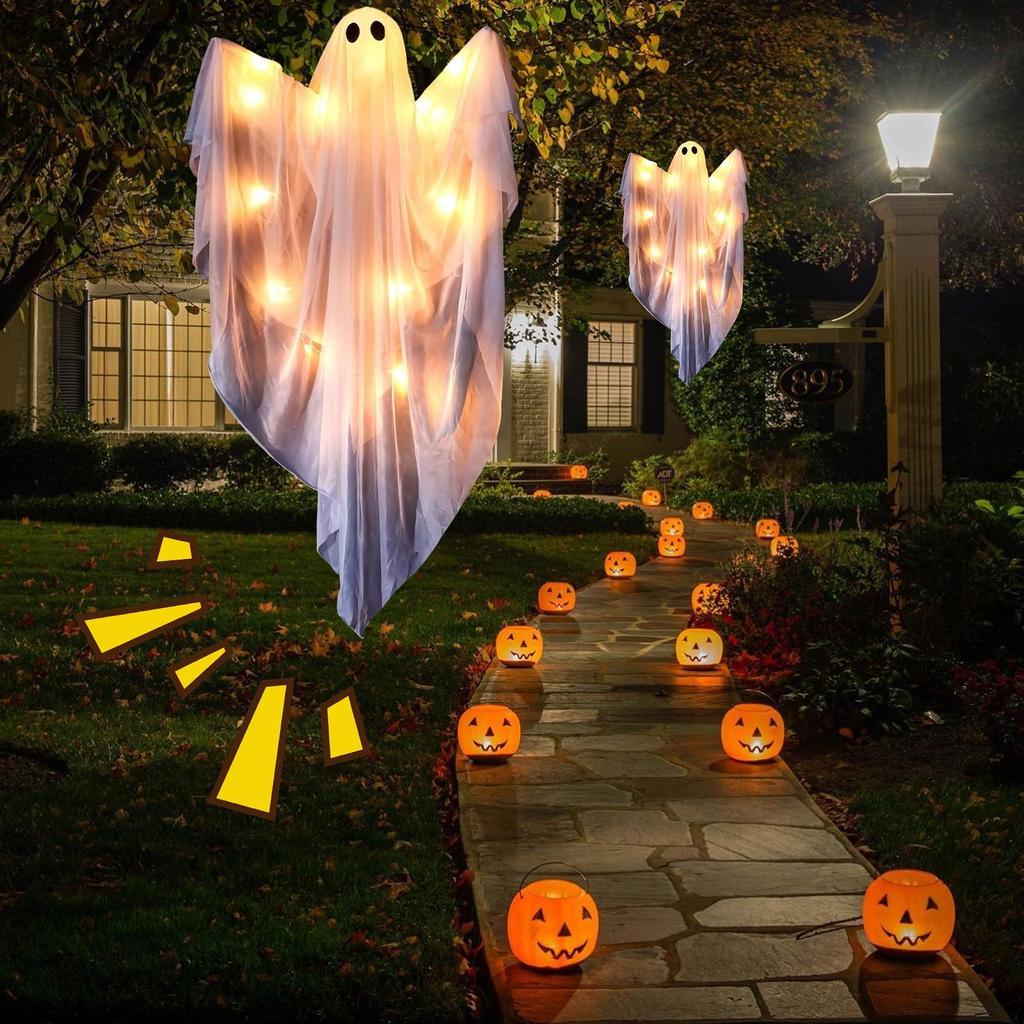 Halloween Dimmable Light Up Ghost Decorations 3 Lighting Modes Statue Hangable Figurines Glowing Decoration Scary With Sounds