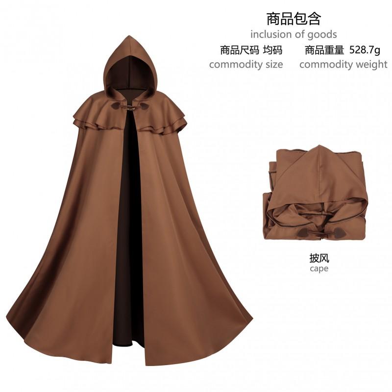 Halloween Gothic Hooded Robe Costume With Chain Detail Medieval Wizard Priest Cosplay Outfit Party