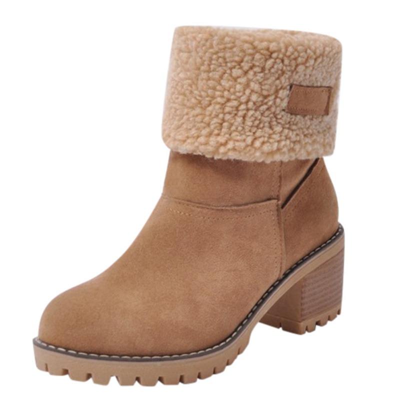 New Short Boots Women's Boots Medium Tube Thick Heel High Heel Fluffy Snow Boots Large Size Cotton Boots Women