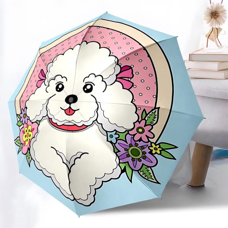 

1pc Poodle Floral Automatic Folding Umbrella - 8-Rib Durable Iron Frame, Compact Portable for Daily Travel yy251205042