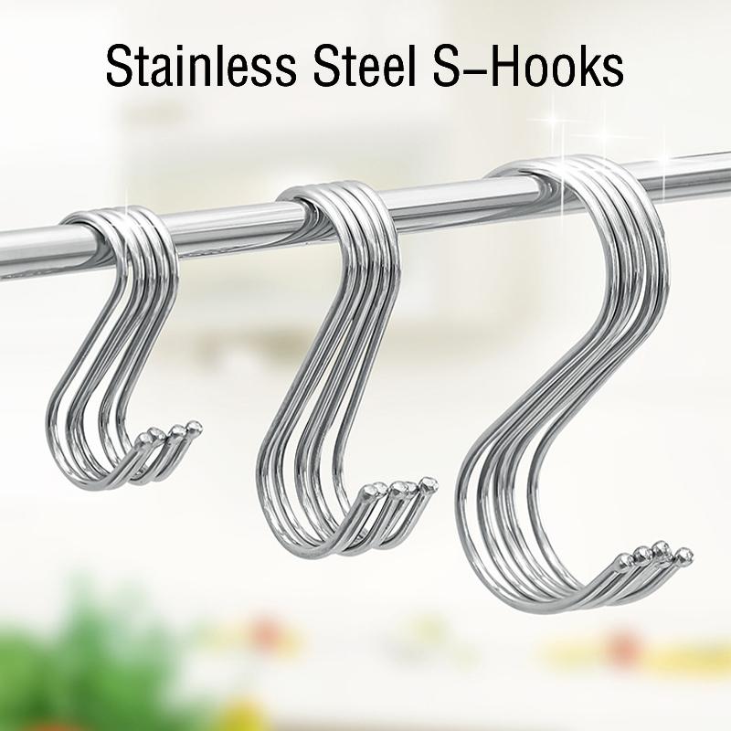 

1/5pcs Stainless Steel S Hooks,3 Sizes Multifunctional Metal Hook for Hanging Plants Bag Towel,Hats Hook for Bathroom Organizers 1PCS