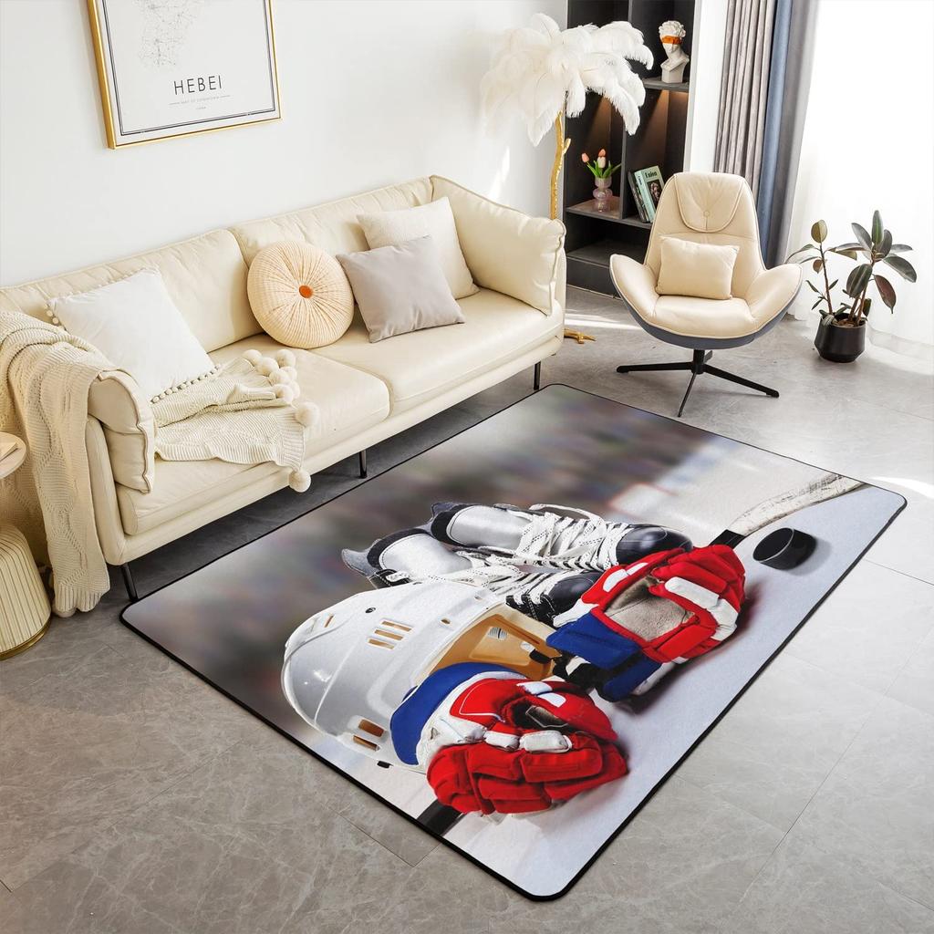 Soft Ice Hockey Carpet Rug for Boys Teens Winter Sport Indoor Floor Mat Bedroom Living Room Doormat
