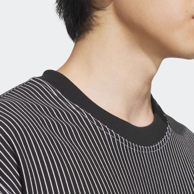 Adidas Originals SS25 Mikina s kulatým výstřihem Pohodlná Ležérní Pruhovaná Dlouhý rukáv Pánská Mikina Černá JX2621