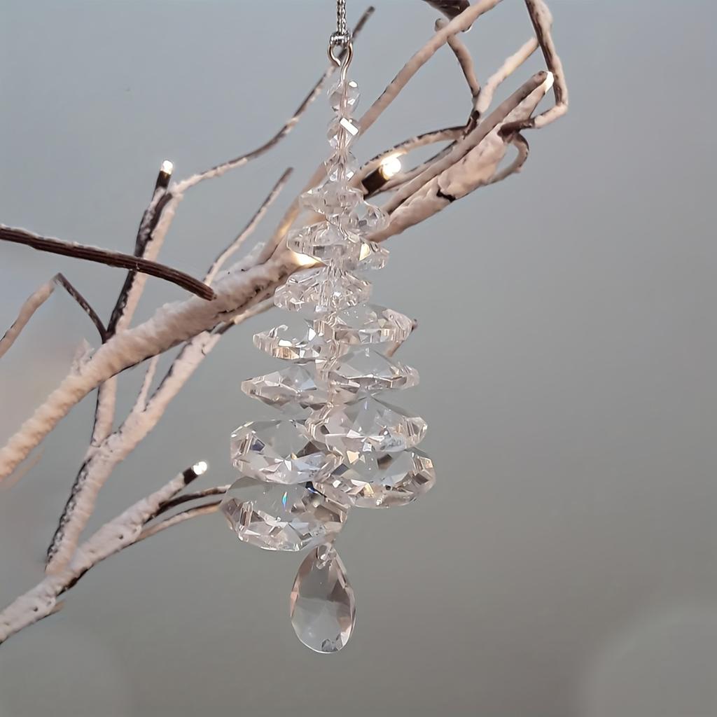 1pack Elegant Hanging Christmas Ornament - Faceted Crystal-like Glass Teardrop with Chains, Decorations for Christmas and Home