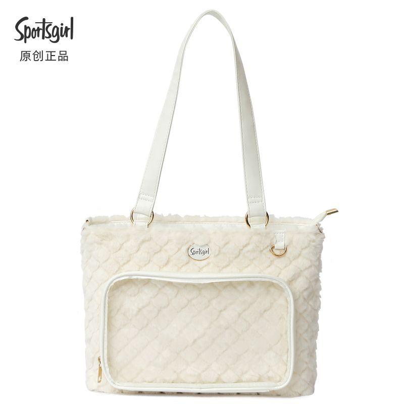 

Transparent Plaid Red Ita Bag Handbag Women Sweet Cute Plush Soft Casual Crossbody Bags Female Autumn Large Capacity Itabag 2025 30x22x9cm белый