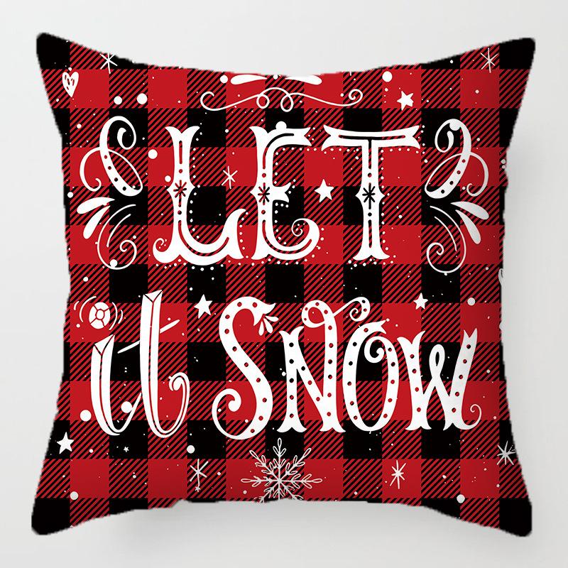 Christmas red and black plaid pillow cover printed cushion cover living room sofa decoration festive letters elk snowflake model