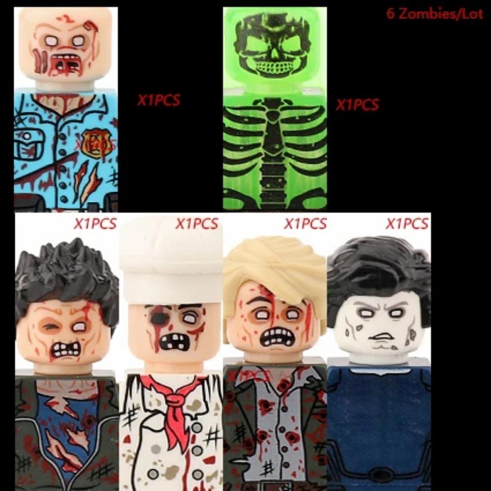 MOC Halloweenské Zombie Figurky Stavební Kostky Dvojitá Hlava Křivý Krk Příslušenství Kostky Hračky Dětský Dárek