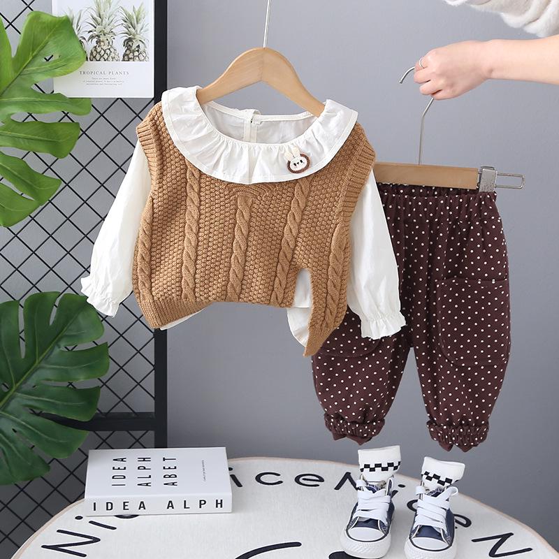 

2025 Комплект сезонной одежды-тройки для девочки в возрасте 1-3 лет 80cm-120cm / Set of 5 темно-коричневого