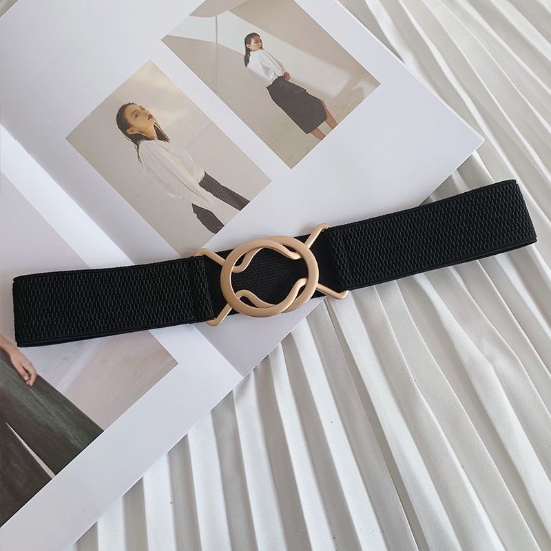 

Womens Metal Sophisticated Buckle Elastic Waist Belt Available In Black Beige And Camel Styles For чёрный
