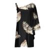 Women's Sexy Off-the-Shoulder One Strap Sloping Shoulder Printed Midi Dress