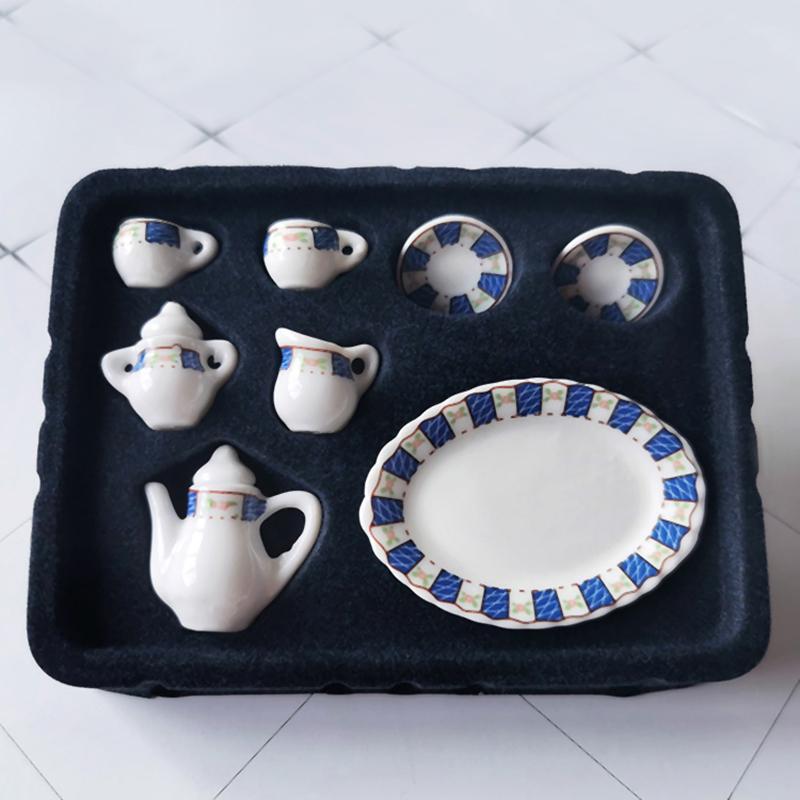 1 Set 1/12 Dollhouse Miniature Flower Patten Porcelain Coffee Tea Cups Ceramic Tableware Dollhouse Kitchen Accessories